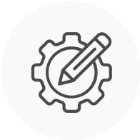 Pencil and gear icon in a circle.