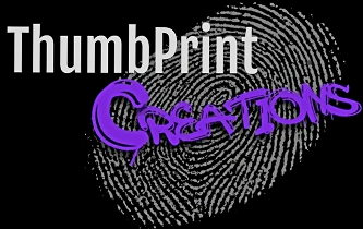 Thumbprint Creations logo with fingerprint background.
